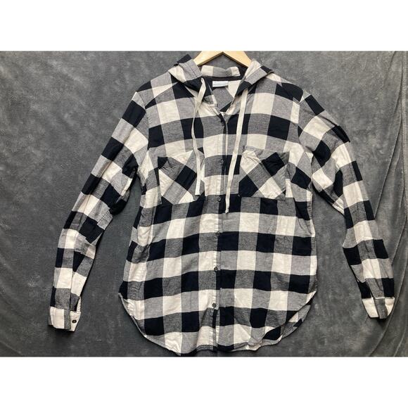Columbia Tops - Columbia Hoodie Shirt Woman L Black White Buffalo Check Button Up Stretch Lng Sl